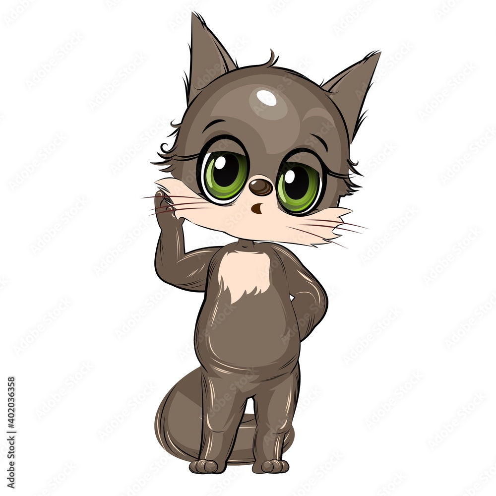 Little Kitten. Kitty cub. Cute funny animal. Child. Cartoon style. Isolated  on white background. vector Stock Vector | Adobe Stock
