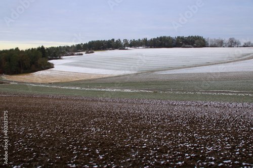 Blick auf das Gebiet Hartmannsberg bei Weissach im Winter photo