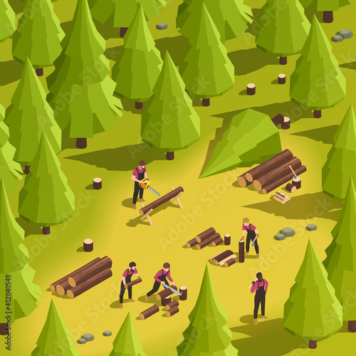 Lumberjack Isometric Illustration