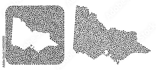 Map of Australian Victoria collage designed with round items and hole. Vector map of Australian Victoria mosaic of round items in various sizes and gray color tints. Designed for abstract purposes.