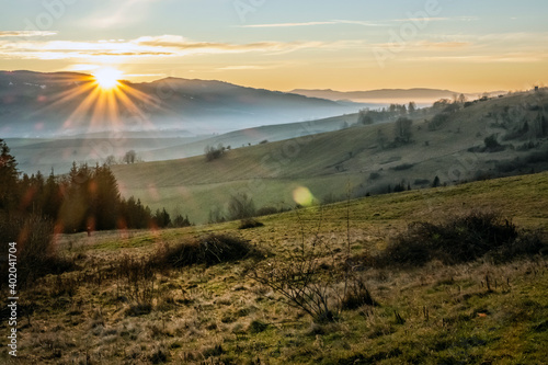 Rural sunset scene, Helpa, Slovakia