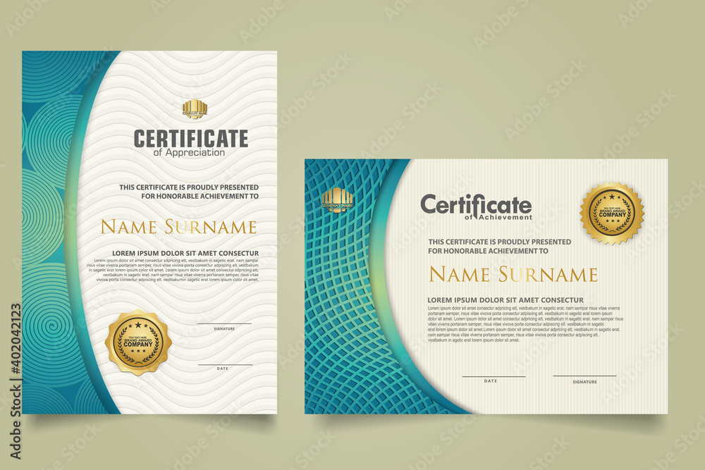 Set vertical and horizontal certificate template with lines circle ...