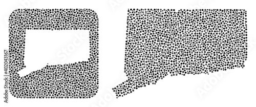 Map of Connecticut State mosaic created with round dots and cut out shape. Vector map of Connecticut State collage of dots in different sizes and grey color tones. Created for abstract agitation.