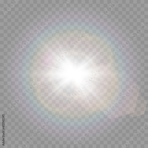 Vector light with glare. Sun, sun rays, dawn, glare from the sun png. White flare png, glare from flare png.