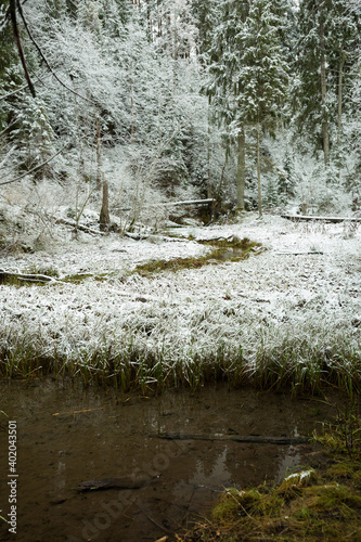 City Cesis, Latvia.River and snow in winter.Travel photo.Travel photo. photo