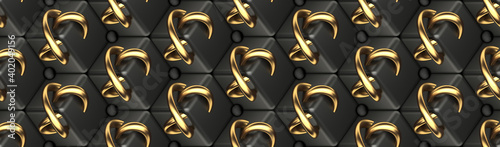 Lattice 3d Black Gold Pattern geometric modules . High quality seamless realistic texture 3d rendering 3d wallpaper 3d Background