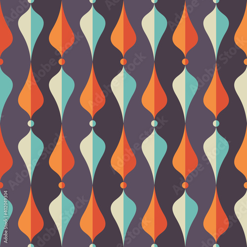 Backround mid-century modern art. Abstract geometric seamless vector pattern. Decorative ornament in retro vintage design style. Christmas, New Year, decorations and holiday lanterns.