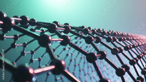 Structure of the graphene or carbon surface, abstract nanotechnology hexagonal geometric form close-up, concept graphene atomic structure, concept graphene molecular structure, 4K loop 3D animation