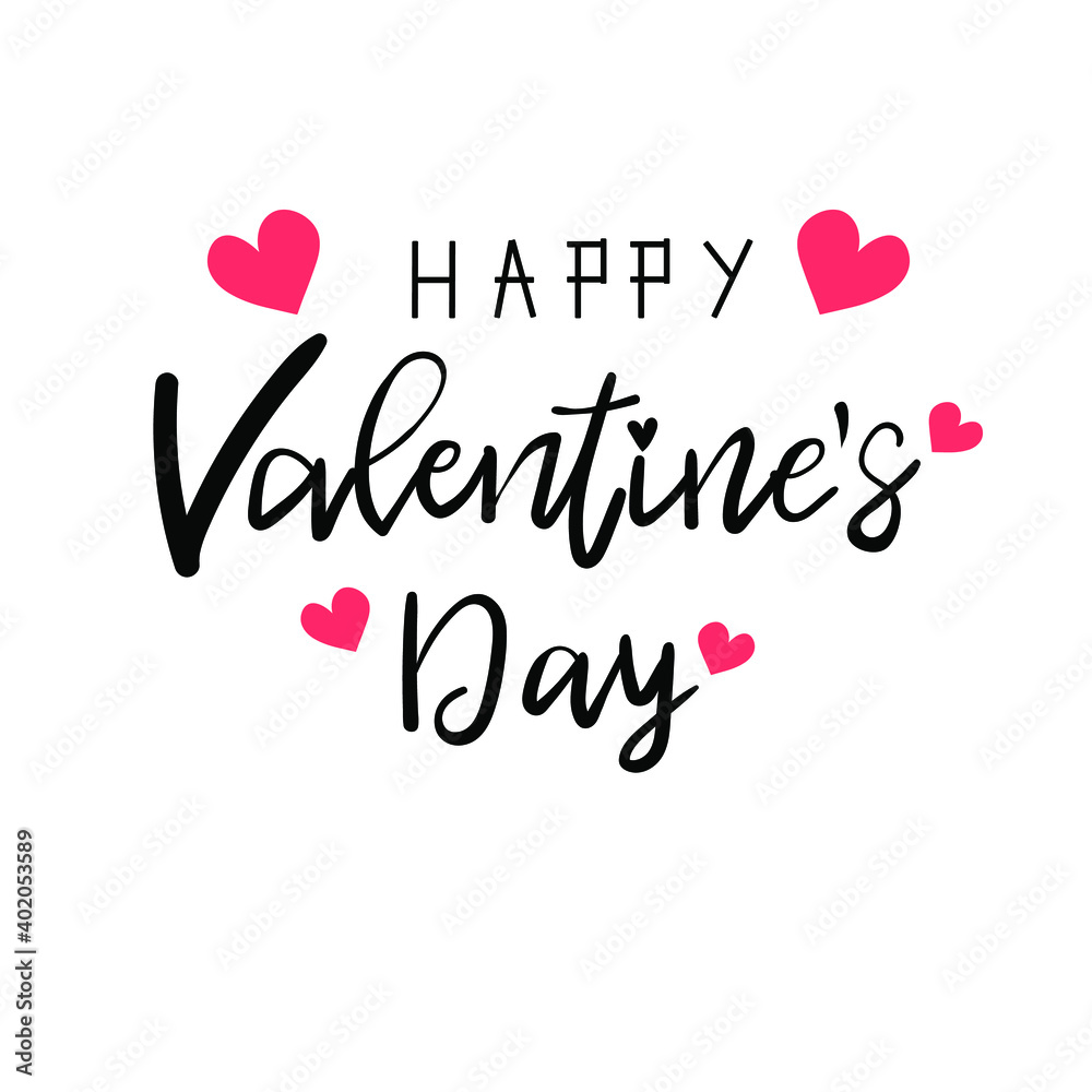 Happy Valentines Day typography poster with handwritten calligraphy text, isolated on white background. Vector Illustration with love concept. Eps10. Easy to use. Copy paste. Space for text