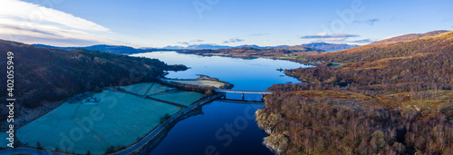 aerial view of loch creran, glen creran and offshore islands on the west coast of the argyll region of the highlands of Scotland during winter photo