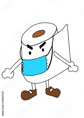 Caricatura de papel higiénico con cubrebocas