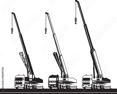 Different mobile cranes – vector illustration