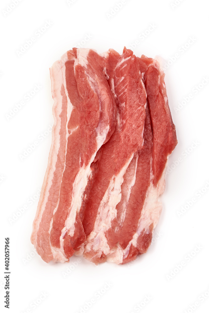 Raw pork belly, isolated on white background Raw pork belly, isolated on white background