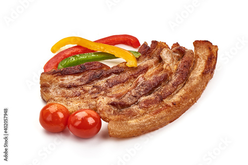 Grilled pork belly, isolated on white background