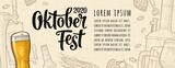 Horizontal Poster to oktoberfest 2020 festival. Vintage color vector engraving