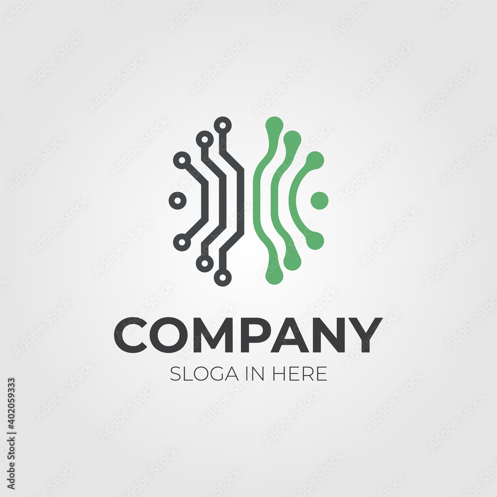 Obraz premium Connected Dot Line Brain Logo Template