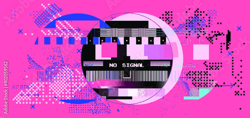 Retro VHS background like in old video tape rewind or no signal TV screen. Vaporwave and retrowave style vector illustration.