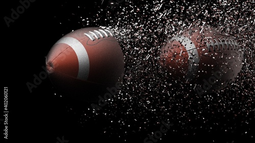 American Football Ball with Particles. 3D illustration. 3D high quality rendering. 3D CG.	