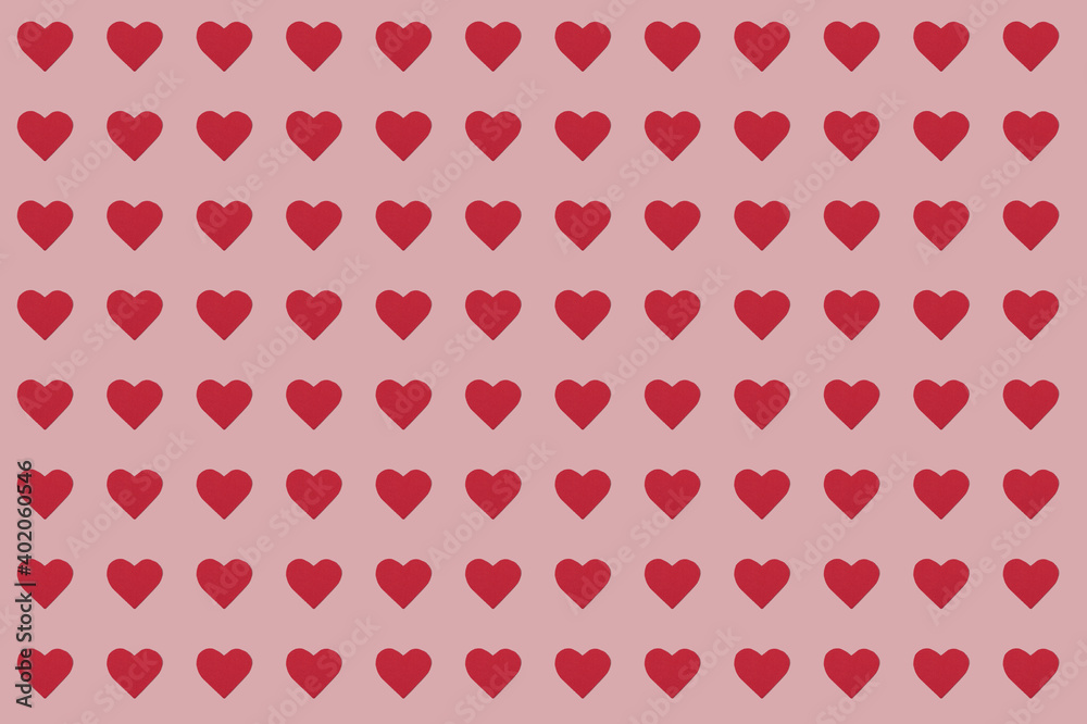 Seamless pattern of red hearts on pink background