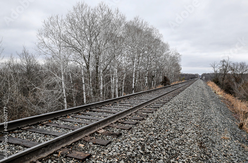 Empty railway bridge and train tracks