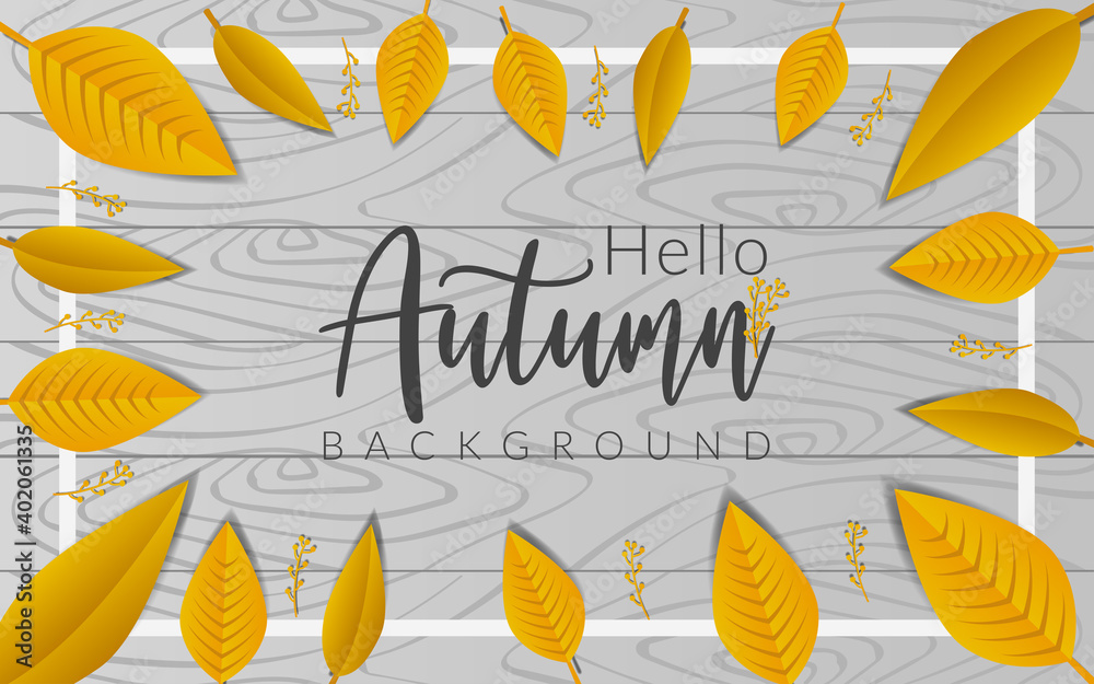 Hello autumn background , wood texture cencept backdrop , fall season  leaves woodland november background sale , layout  banner design tree isolated , glod texture woods