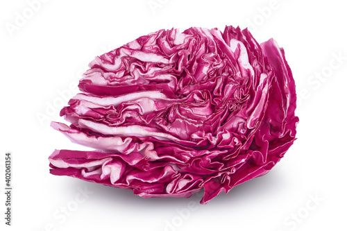 Fresh red radicchio salad isolated on white background with clipping path and full depth of field