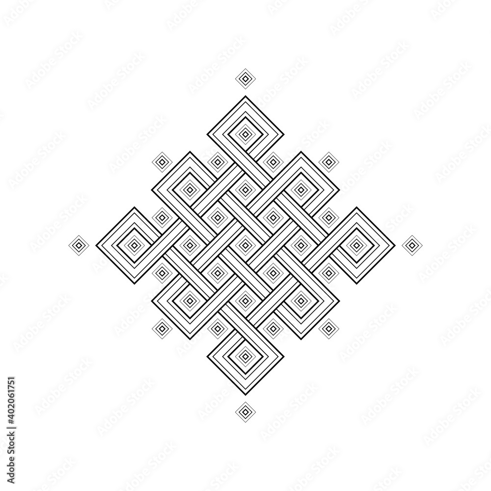 Geometric tibetan endless knot. Sacred geometry and folk style. Black ...