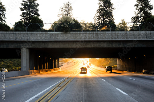 Freeway underpass at sunrise