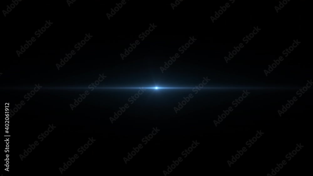 Blue optical lens flare on black background, digital flashes of light, pulsating energy, video production, seamless looping