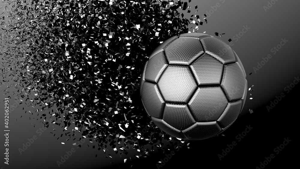 Fototapeta premium Soccer ball with Particles under Black Background. 3D sketch design and illustration. 3D high quality rendering. 