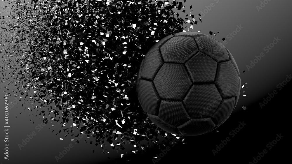 Fototapeta premium Soccer ball with Particles under Black Background. 3D sketch design and illustration. 3D high quality rendering. 
