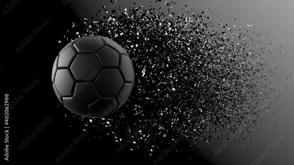 Naklejka premium Soccer ball with Particles under Black Background. 3D sketch design and illustration. 3D high quality rendering. 