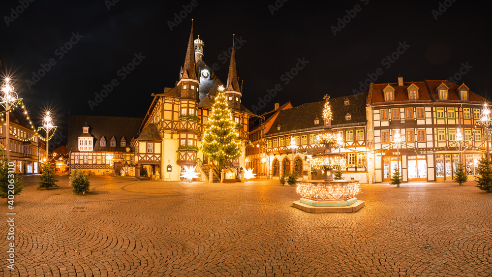 Panorama Marktplatz Wernigerode Beleuchtung weihnachtlich