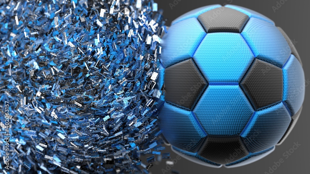 Naklejka premium Soccer ball with Particles under Black Background. 3D sketch design and illustration. 3D high quality rendering. 