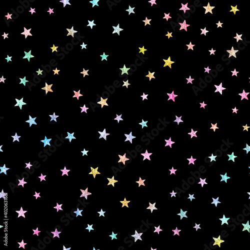 rainbow glitter stars seamless pattern fun celestial galaxy night sky background