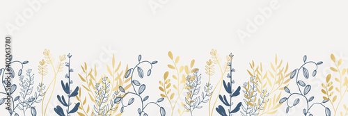 Tropical flowers leaves border seamless pattern in sketch style on white background - hand drawn exotic blooms of floral, protea, magnolia and plumeria with colorful line contour. Vector illustration