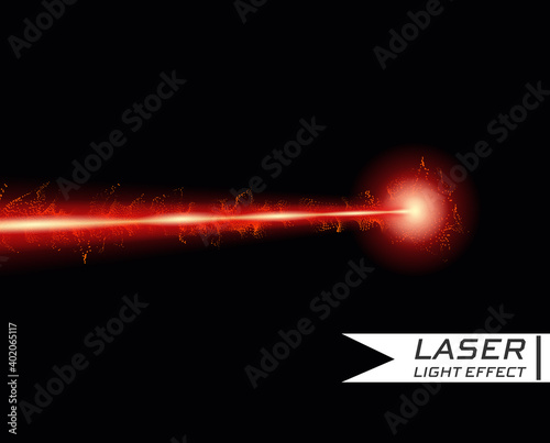Bright red laser, beam, flash. Vector transparent ray. An object on an isolated black background. Template.