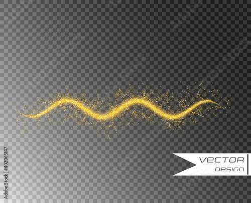 Gold dust, waves. the spray particles. Gold flow. Vector overlay element isolated transparent background.