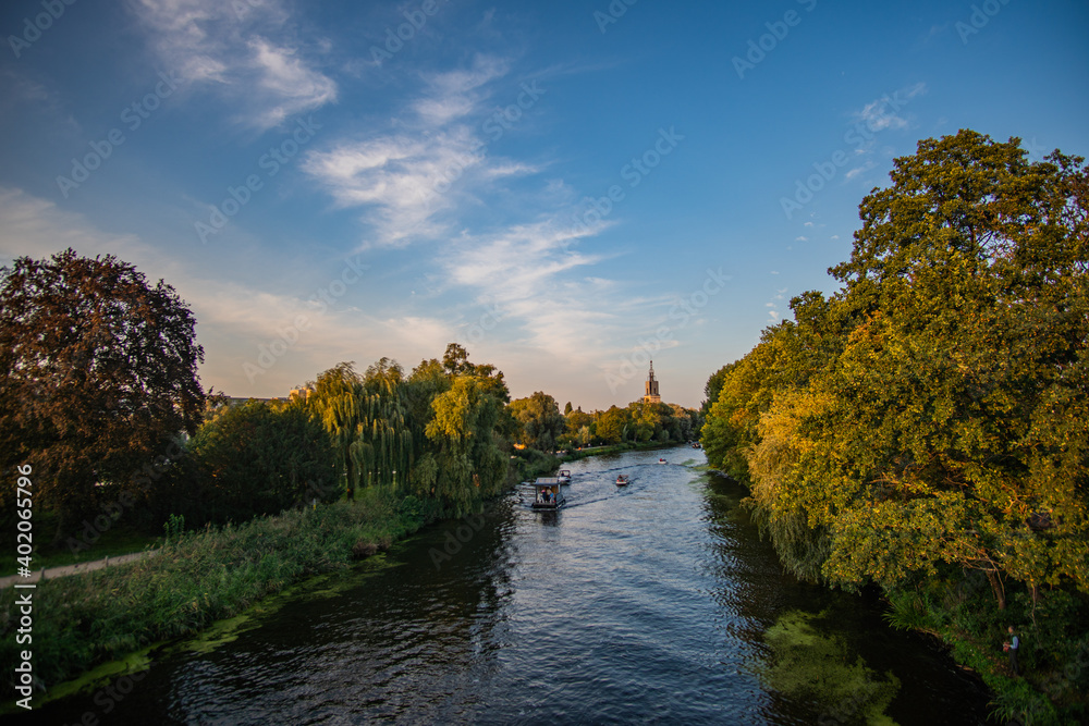 View of the Havel river in Potsdam from bridge in summer with blue sky, Germany