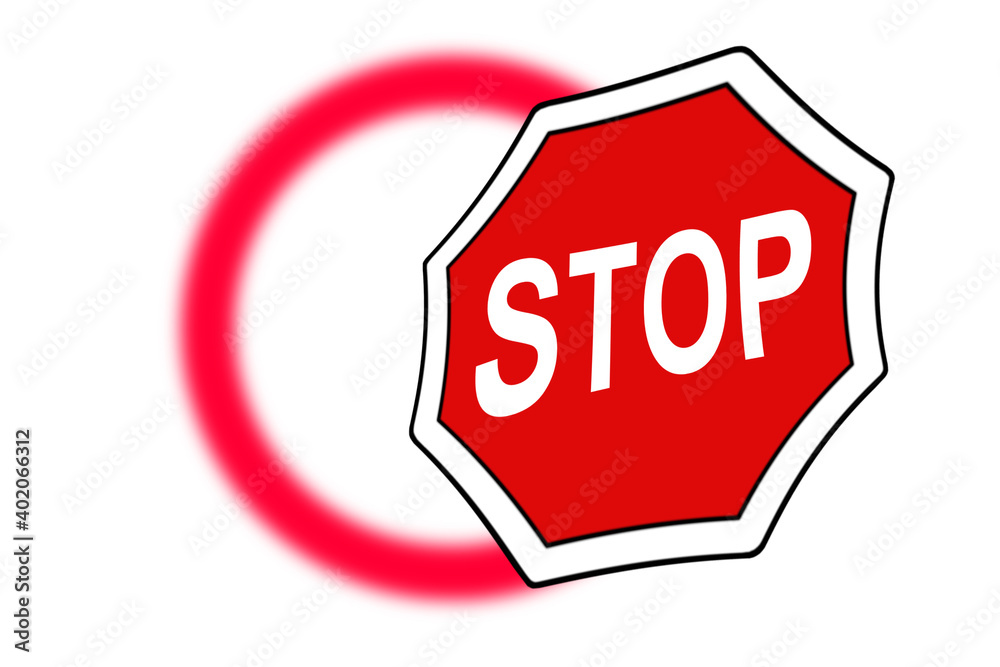Znak stop i rozmyty zakaz ruchu razem. - obrazy, fototapety, plakaty 