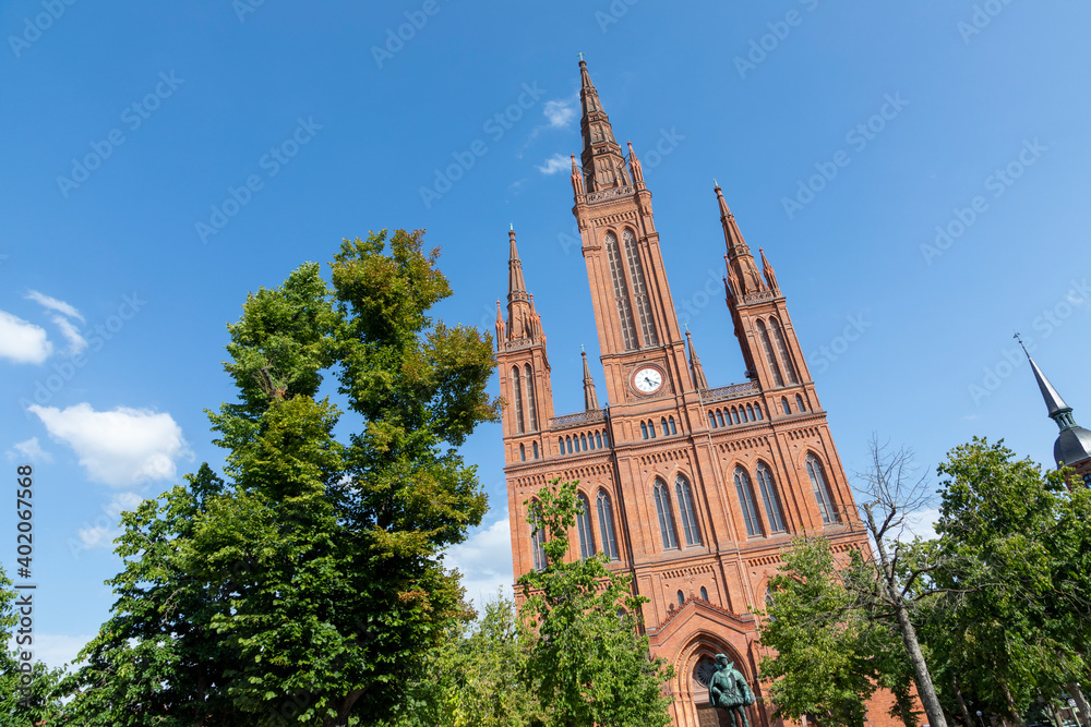 Fototapeta premium Old red brick Market church building called Marktkirche of Wiesbaden
