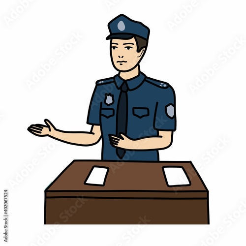 police officer doodle icon, vector color line illustration
