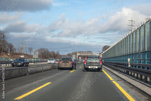 construction site at highway with passing cars