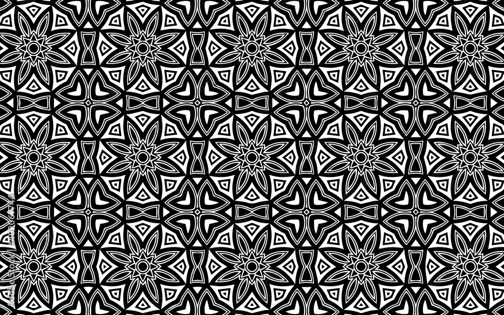 Ethnic tracery geometric background in Mexican, Indian, African style for coloring. Abstract black white template. Ethnic tracery geometric background in Mexican, Indian, African style for coloring. Abstract black white template.