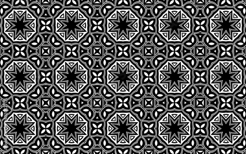 Ethnic geometric background in Mexican, Native American, African style with stars. Abstract black white template. Vector graphics for wallpapers, coloring books, business cards, textiles.