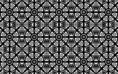 Ethnic geometric background in Mexican, Native American, African style. Abstract black white pattern for coloring.