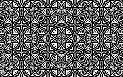 Ethnic tracery geometric background in Mexican, Indian, African style for coloring. Abstract black white template.