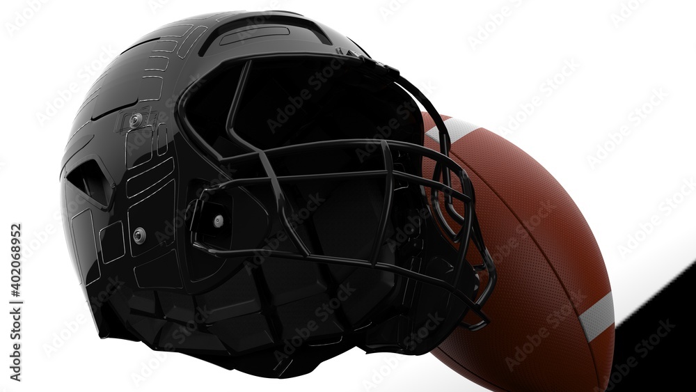 Naklejka premium American football helmet and ball. 3D illustration. 3D high quality rendering.