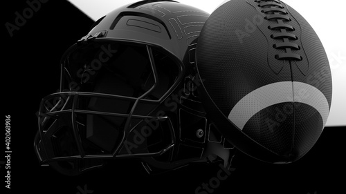 American football helmet and ball. 3D illustration. 3D high quality rendering.