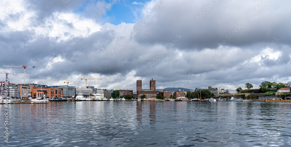 Panoramic harbor view of Oslo,  Norway on a beautiful day